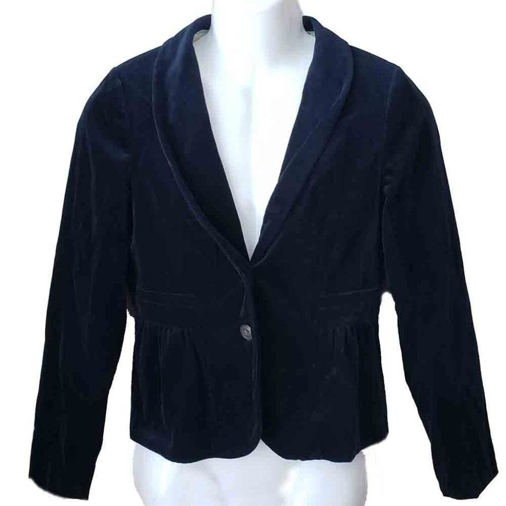 J Crew Cotton Velour Blazer Navy Blue Women's Size 4